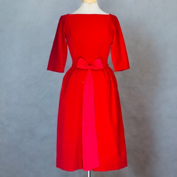 VINTAGE 1950s Lorrie Debb Red Velvet Cocktail Dress – Union Made – Size 13 - Picture 2 of 11